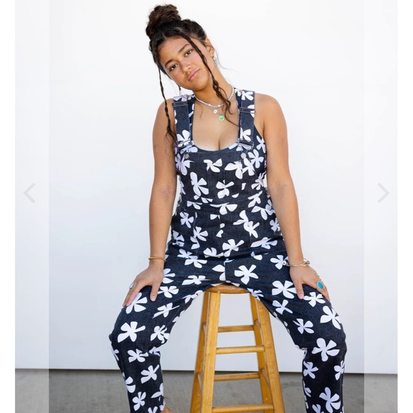 Of One Sea Denim Overalls in Black Plumeria - Picture 3 of 12
